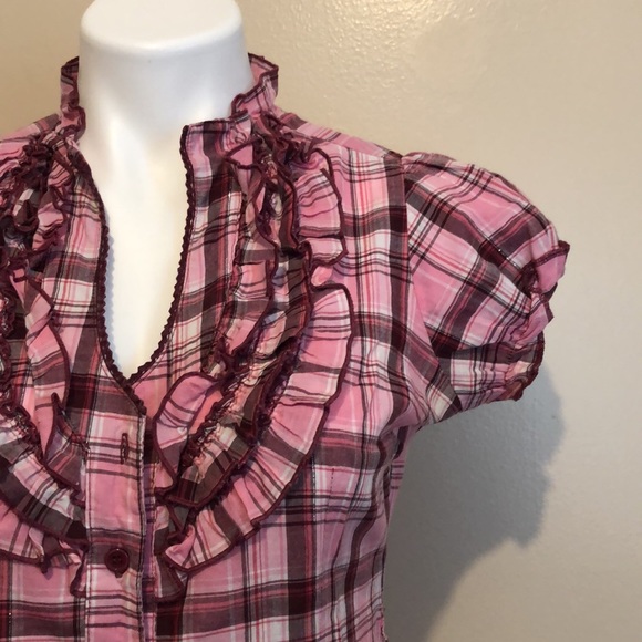 Max Love Pink Plaid Ruffled Button Up - Picture 2 of 5